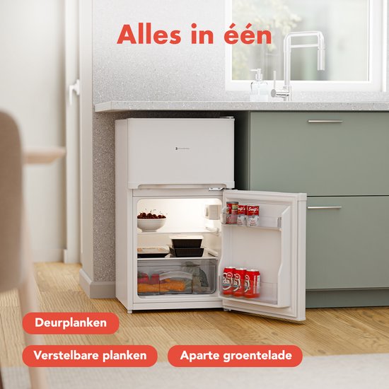 KitchenBrothers Koelkast - 61L Koelvak - 24L Vriesvak - IJskast - Koelvriescombinatie - Frigo - Vrijstaand - Wit