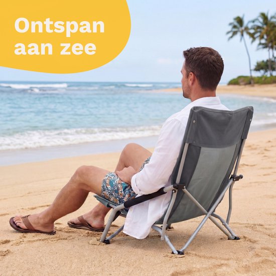 TRVLMORE Strandstoelen - Set van 2 - Inklapbaar en Opvouwbaar - 120KG Draagkracht - Lichtgewicht - Met Draagtas en Bekerhouder - Grijs