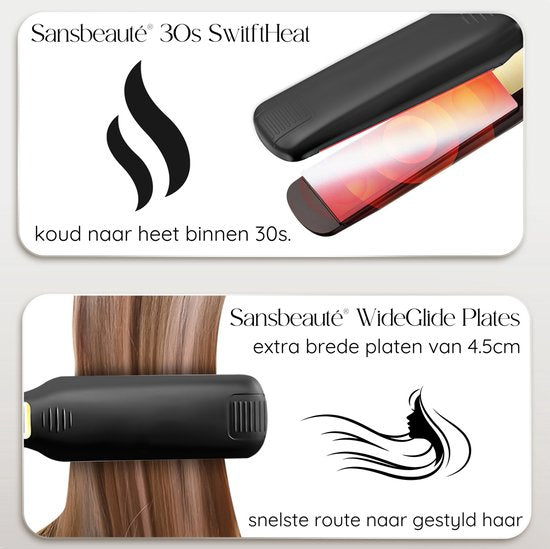 Sansbeauté® Professionele Stijltang - 2 in 1 - Krultang - Stijltangen - Hair Straightener - Snel Opgewarmd - 80℃ t/m 230℃ - Steilen & Krullen - ION technologie