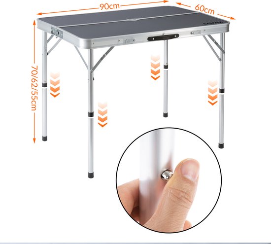 Casaria Campingtafel Aluminium – Incl. 2 Banken/Inklapbaar - Grijs