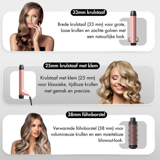 Sansbeauté® 7 in 1 Krultang met Klem en Wafeltang - Keramische Haarkruller - 13mm tot 38mm - Föhnborstel Kort Haar - Warmteborstel - Krultangen - Thermal Brush - Haarstyler - Krulborstel 5 in 1