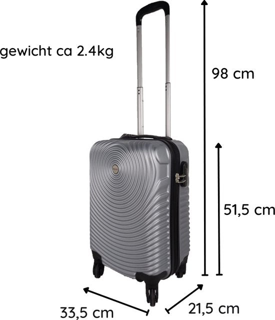Ceruzo Handbagage Koffer - Trolley - 28L- 51.5 cm - Zilver Grijs - Spinnerwielen 360° - Cijferslot