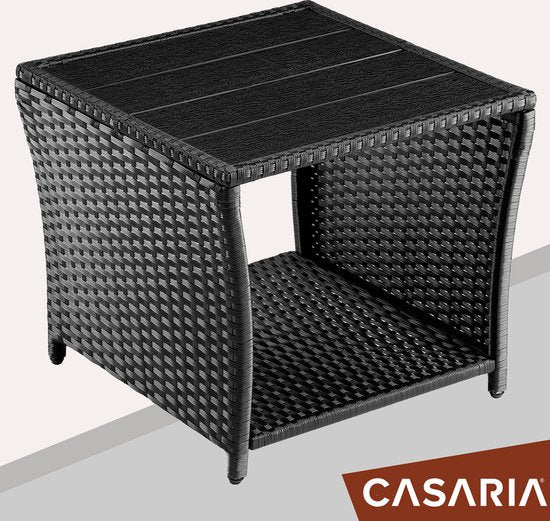 Casaria Polyrattan Bijzettafel - WPC Tafelblad 45x45x40cm – Zwart