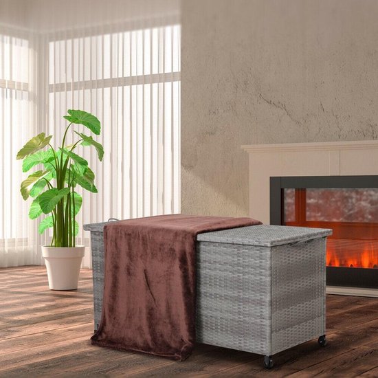 Casaria Opbergkist – 420L – 122x56x61 cm – Waterdicht & Weerbestendig – Met Wielen en Gasdrukveren – Polyrattan – Grijs