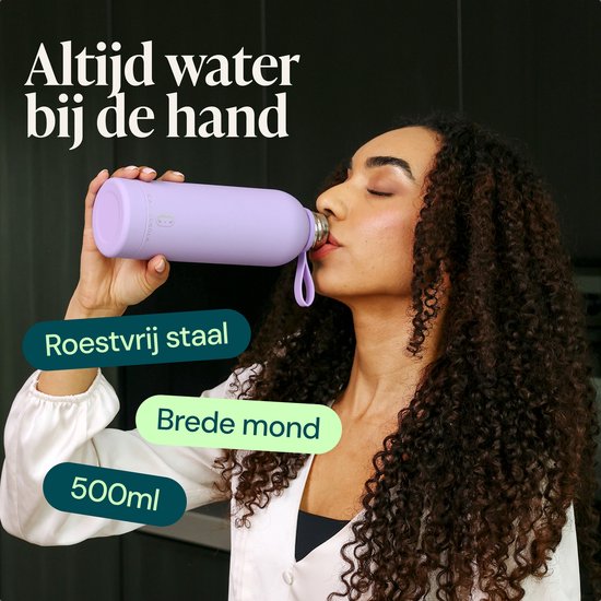Castagnola Waterfles - RVS Drinkfles 500 ML - Stalen Thermosfles - Drinkflessen voor Volwassenen - Dubbelwandig - Paars