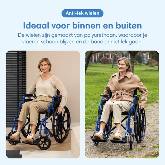 SafeLife® Rolstoel - opvouwbaar lichtgewicht met afneembare voetsteunen - inklapbare armleuningen