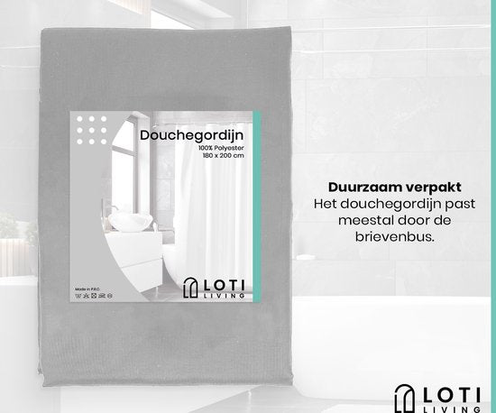 Loti Living Douchegordijn Anti Schimmel – Grijs - Inclusief ringen – Waterdicht - Polyester - Douchegordijn 180x200 cm