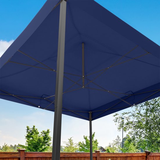LifeGoods Partytent - Paviljoen - EasyUp - Opvouwbaar - 4 Zijwanden - Waterdicht - Met Draagtas met wieltjes - 3x3 Meter - Donkerblauw