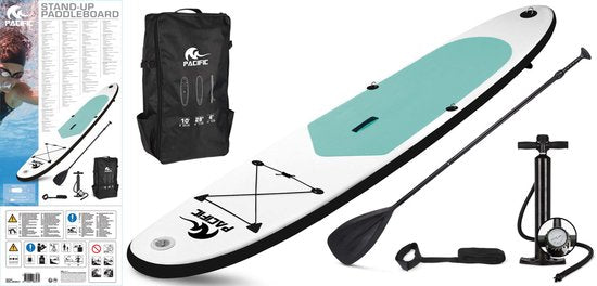 Pacific Special Edition Sup Board - 305 cm - Tot 100 kg - Wit/Groen