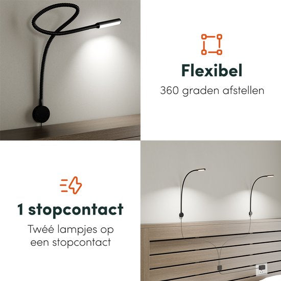 Nolt Leeslamp voor in Bed - Nachtlampje Dimbaar - 2 Bedlampjes - Bedlamp Slaapkamer - Leeslampjes Hoofdbord - Leeslampje Volwassenen