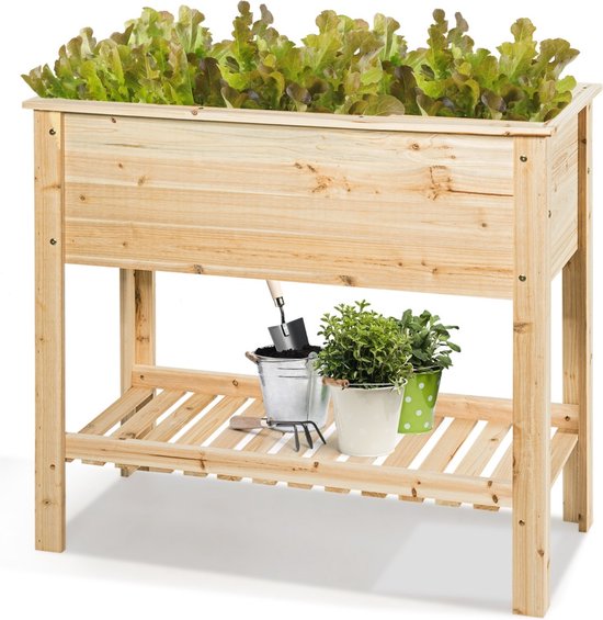 Coast Houten Plantenbak Verhoogd Bed met Opbergplank voor Groeiende Planten 92 x 41x 81 cm