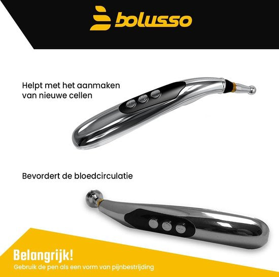 Bolusso Complete Acupunctuur Pen Set – Inclusief 5 Kopstukken, Nederlandse Handleiding – Massage Pen en Hulpmiddel – Oplaadbaar - Inclusief Gel Potjes