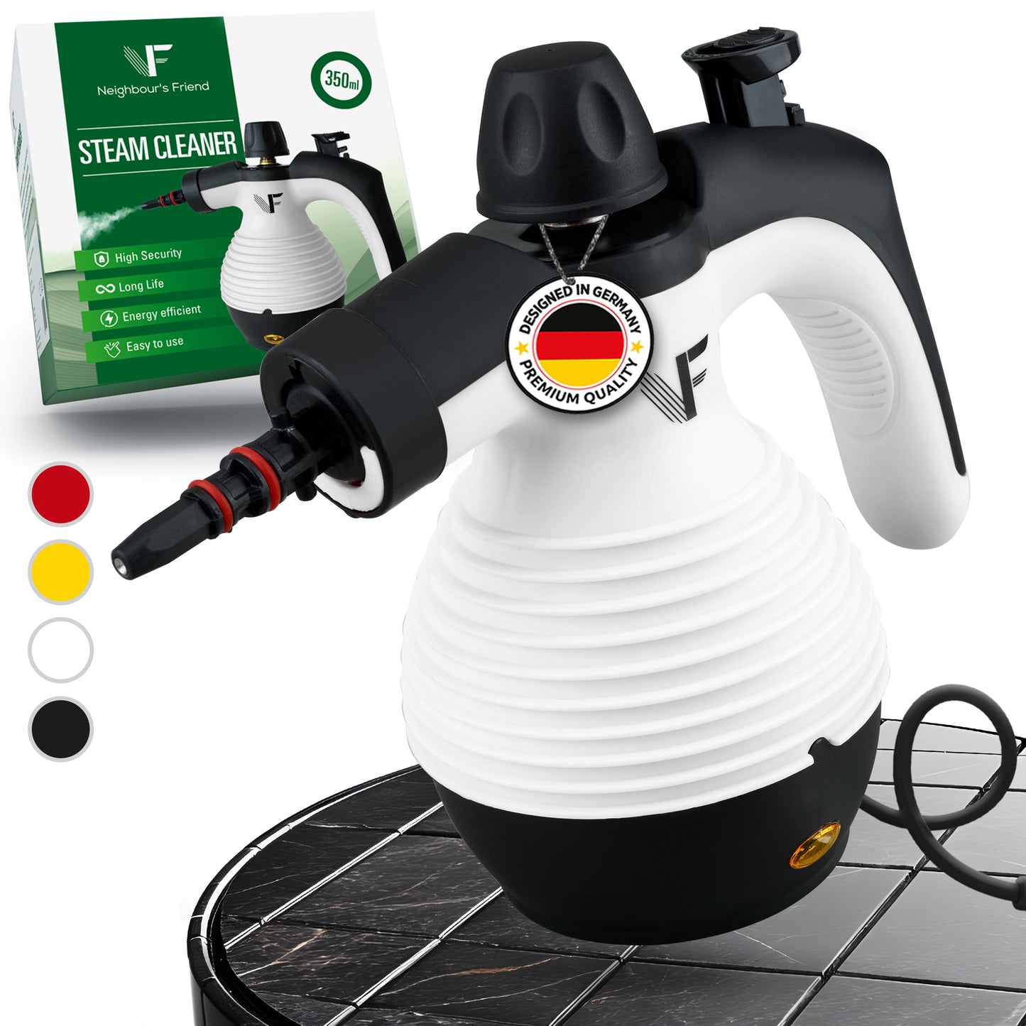 Handstoomreiniger - Stoomregeling - Inclusief 10 accessoires - 350 ml tank - Wit