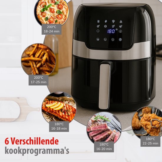 alpina Airfryer 4.5L- Heteluchtfriteuse voor 2 tot 4 Personen - Air Fryer met Instelbare Temperatuur van 80°C tot 200°C - Timer tot 60 Minuten - Hetelucht Friteuse 1400W - Zwart