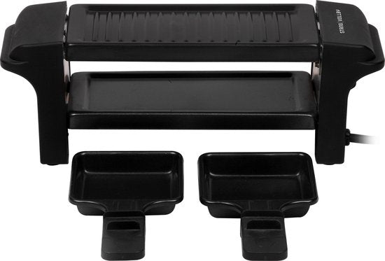 StangVollby GRILLA Gourmet Set voor 2 Personen - Klein Gourmetstel - Elektrische Grillplaat - Raclette Gourmetset - Grillen - Bakken - Anti-aanbaklaag - Gourmetten - Kerst Tafelen - Zwart - Kunststof - Gourmetstellen - Gourmet pannetjes - 350W