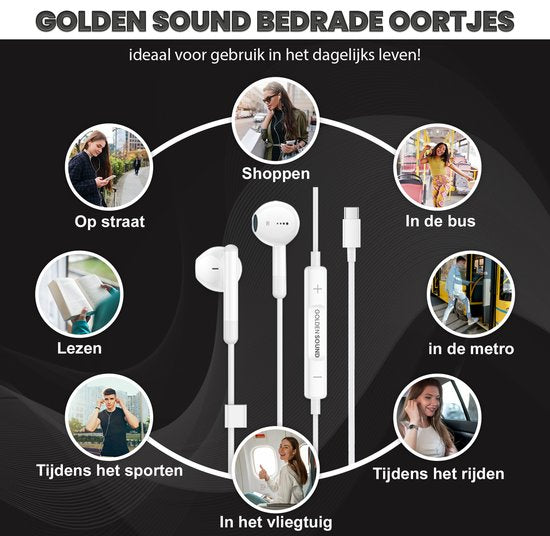 Golden Sound bedrade oordopjes - Oordopjes met draad en microfoon - USB-C aansluiting