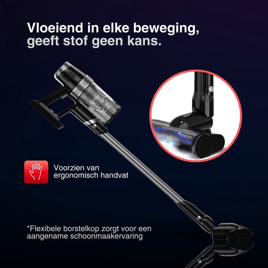 TurboTronic CF7 Draadloze Steelstofzuiger met Handstofzuiger - Hoge Zuigkracht - Kruimeldief - Zwart/Zilver