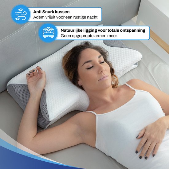 Sleeptight Vlinderkussen - Orthopedisch Hoofdkussen tegen Nekklachten - Ergonomisch Anti Snurk Hoofdkussen – Traagschuim Memory Foam Apneu Kussen - 65x35x13cm