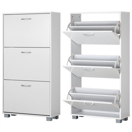 Casaria Schoenenkast 3 Kleppen – 115x60x24cm – 18 Paar Schoenen Wit