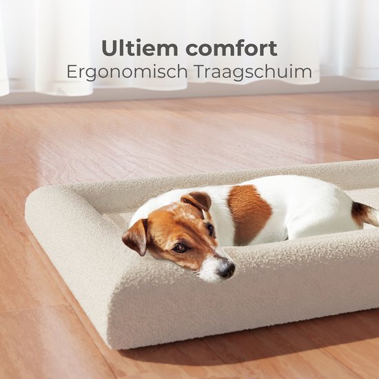 CozySense® Orthopedische Hondenmand - 60 x 40 cm - Maat S - Bouclé Stof - Waterdicht Hondenbed met Wasbare Hoes - Geschikt Als Benchkussen - Wit