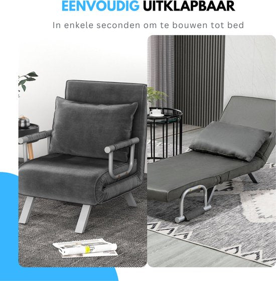 Livista 3-in-1 Uitklapbare Slaapstoel Belastbaar Tot 100 kg Grijs- Inklapbare Slaapbank Met Verstelbare Rugleuning - Modern Design Logeerbed - Slaapfauteuil
