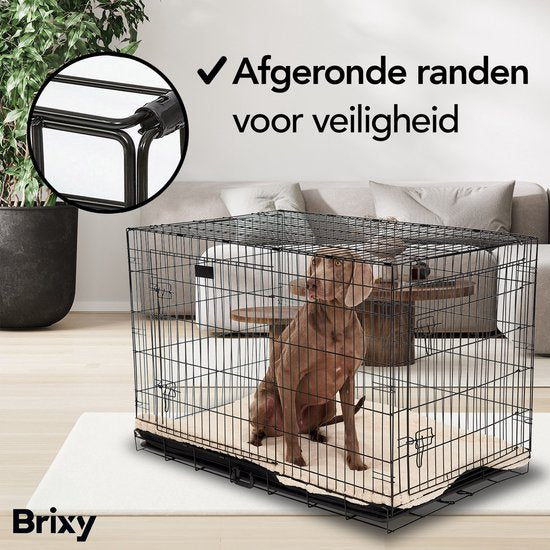 Brixy Hondenbench - Bench Voor Honden - Maat XL - Opvouwbaar - 107 x 72 x 77 CM - 2 Deuren - Zwart