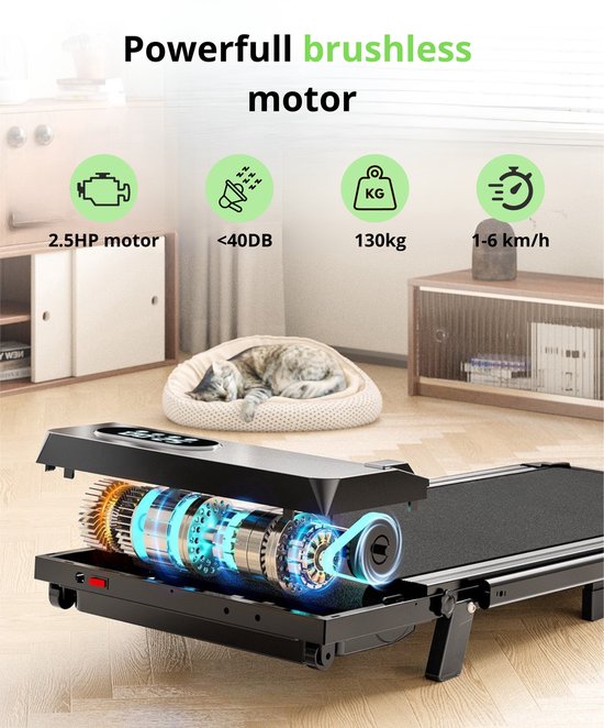 TibaGoods Loopband - 6km/h - Voor onder het bureau - Met extra olie - Nieuwe versie - tot maar liefst 130 kg