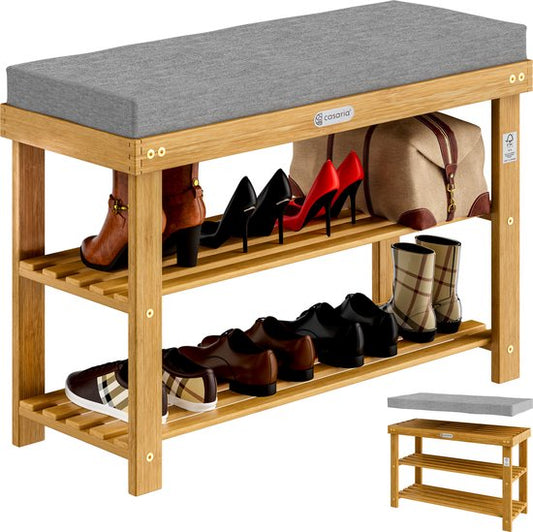 CASARIA Schoenenrek Acaciahout - 5cm Afneembaar Kussen - 70x33x48cm