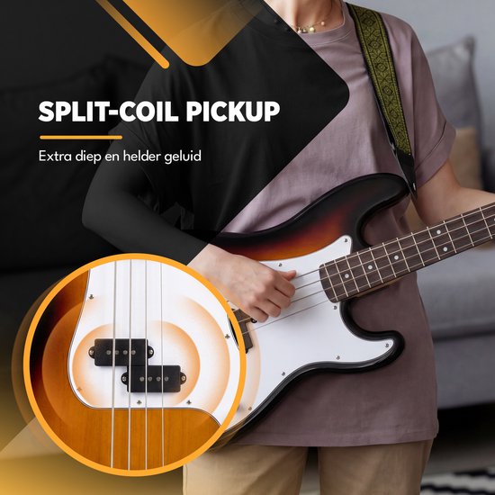 Finesse Elektrische Basgitaar met Versterker - Starterset - Volwassenen - Kind - Sunburst
