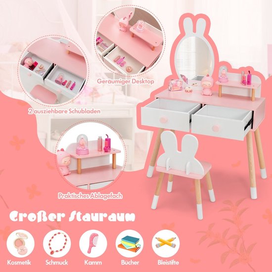 Coast Kinderkruidetafel Set met konijnenontwerp Make -up set met massieve houten benen