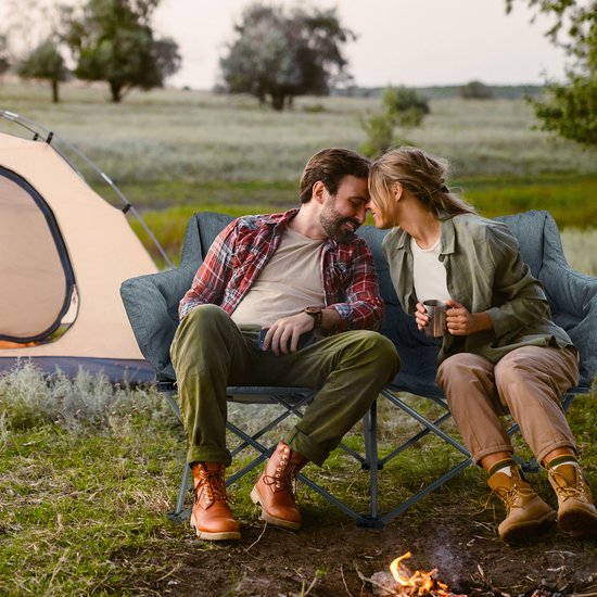 TRVLMORE Campingstoel - 2 Personen - Opvouwbaar - Incl. Draagtas - Kampeerstoel - 240 kg draagvermogen - Grijs