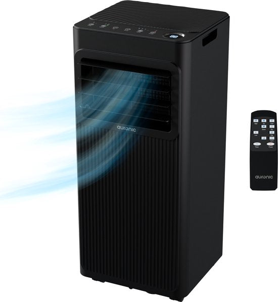 Auronic Mobiele Airco - 9.000 BTU - 3-in-1 - Airconditioning met 2 Raamafdichtingskits - Ventilator - Ontvochtiger - tot 25m² koelen - Zwart