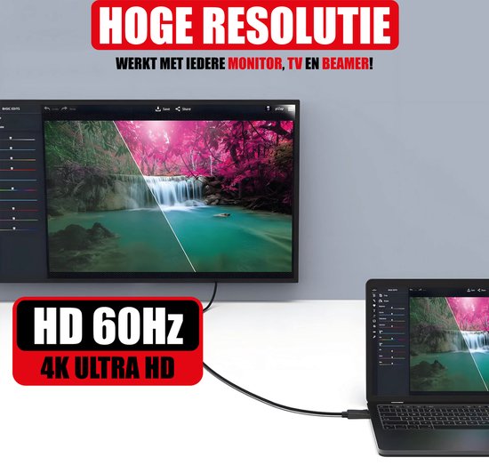 DisplayPort naar HDMI Kabel - Ondersteund 1080P - Male DisplayPort en Male HDMI Plug - 2 Meter - 4K@60Hz - Full HD
