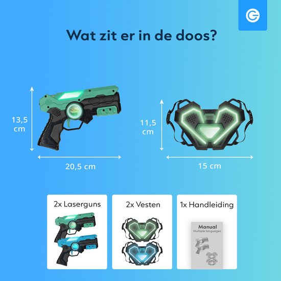 Silvergear Lasergame Set voor Kinderen met 2 Laserguns en 2 Vesten - Interactief Speelgoed Pistool 15m Bereik - Schietspel - Laser Tag Battle Buitenspeelgoed - Cadeau voor Jongens en Meisjes - 6, 7, 8, 9, 10, 11, 12, 13, 14, 15, 16 Jaar - Groen Blauw