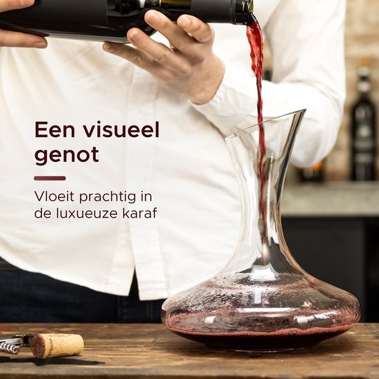 Luxwine® - Decanteer karaf - Wijnkaraf - 1,45L - Incl. 1000 Schoonmaakparels - Incl. kurkafsluiting - Decanter