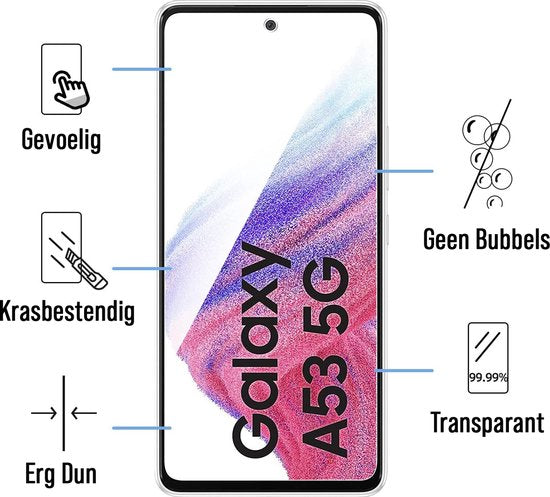 Podec Screenprotector geschikt voor Samsung Galaxy A53 - Gehard Beschermglas - Transparant en Krasbestendig - Tempered Glass Screen Cover - 3 Stuks
