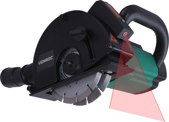 VONROC Muurfrees – Sleuvenfrees + laser – 1700W – Ø150MM – Incl. 2 diamantschijven & stofzuigadapter