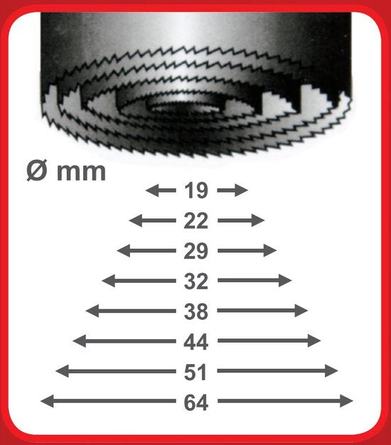 Toolland 11-delige gatenzaagset voor hout, 25 mm diepte, geel-zwart, inclusief 8 maten en accessoires