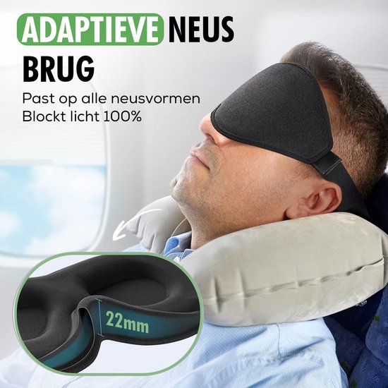 TravelHawk Slaapmasker Zwart - Luxe 3D-slaapmasker Dames Heren 100% lichtblokkerende slaapbril Zijslaper Oogmasker Nachtmasker