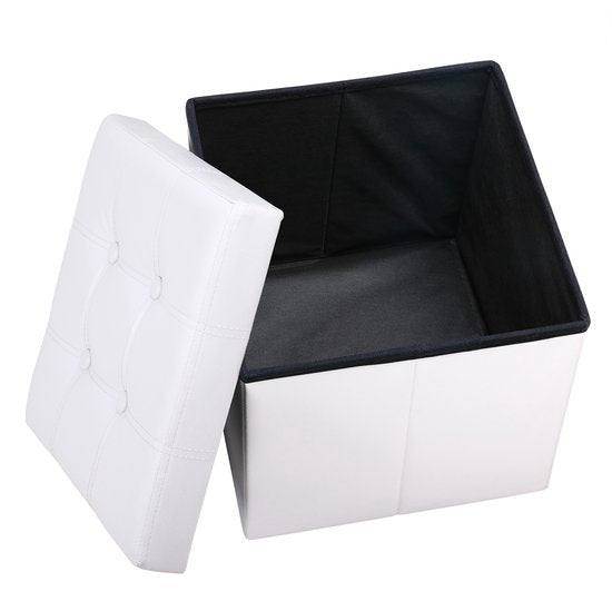 Casaria Poef met Opbergruimte - 40x40x40cm 40L Kunstleer – Wit