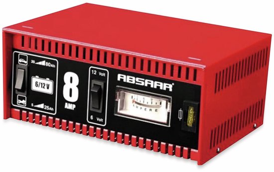 Absaar Acculader 6/12V 8A - voor auto en motorfiets - metalen behuizing