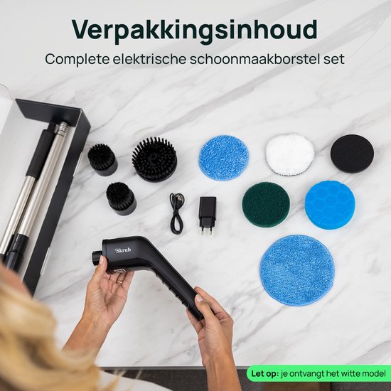 Skrub Elektrische Schoonmaakborstel - Schrobborstel met steel voor Badkamer - 8 opzetstukken