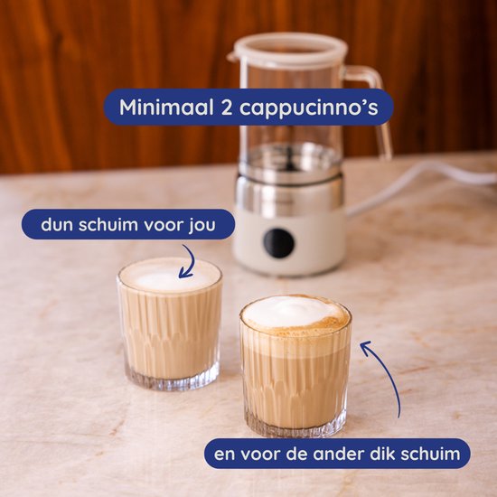 Safecourt Kitchen Glazen Melkopschuimer - Elektrische melkopschuimer - Glazen kan & PFAS-vrij - Vaatwasserbestendig - Beige
