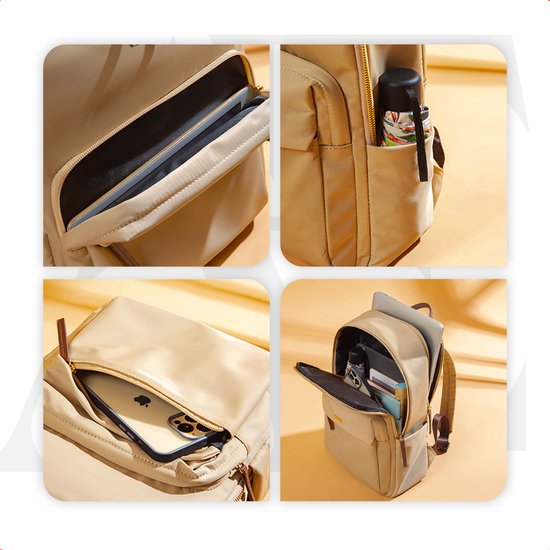 Aramae® - Rugzak Dames - Laptoptas 15.6 Inch - Rugtas Dames - Rugzak Meisje - Rugtas Beige - Schooltas