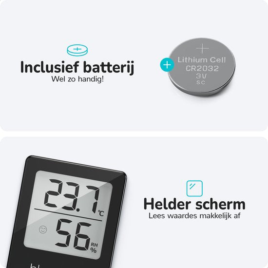 Bloomfold Hygrometer - Luchtvochtigheidsmeter - Digitaal Weerstation - Vochtigheidsmeter - Thermometer voor Binnen - Inclusief batterij