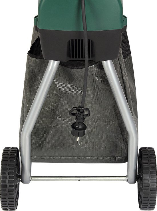 Gardebruk – Stille Hakselaar Versnipperaar – 3100 W – Voorzien Van Stalen Roller En 2 Opvangzakken Van 60 Liter En Omkeerfunctie – Voor Takken Tot 44 mm – Zwart En Groen Metaal En Kunststof