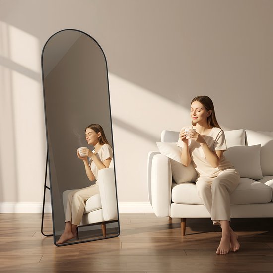 Fraay Passpiegel 160x55cm - Staand & Hangend - Minimalistische Wandspiegel - Staande Spiegel - Zwart Mat