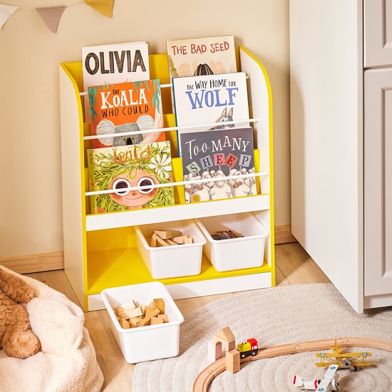 SoBuy KMB108-G Kinderboekenkast - Wit Houten Opbergrek met 3 Vakken