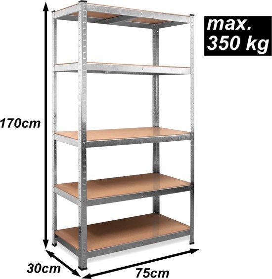 Monzana Stellingkast Metaal – incl. 5 MDF Planken tot 350kg - Zilver