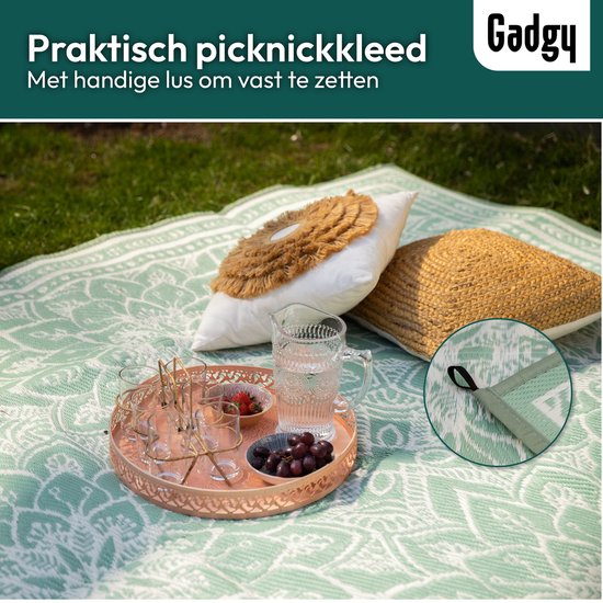 Gadgy Buitenkleed XXL - Vloerkleed Buiten 300 x 200 cm - Tuintapijt Dubbelzijdig - Picknickkleed Groen Wit - Buitentapijt